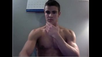 Beautiful boy show his muscles and cums on his perfect body