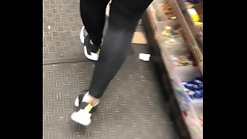 See through leggings in store bending over