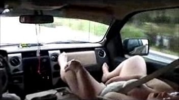 Nasty granny having orgasm in car in highway