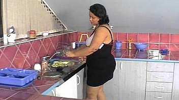 Fat Lady Gets Two Cock Fucking In The Kitchen