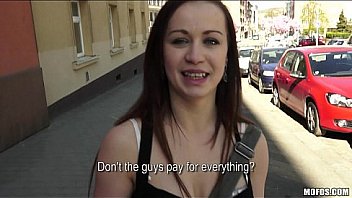 Sexy young Czech redhead is paid to strip down and fuck in public