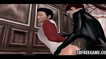 This guy gets fucked by two hot babe in 3D leather suits