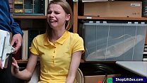 Teen thief pursuaded to get her pussy pounded by LP officer in the back office to pay the consequences of shoplifting