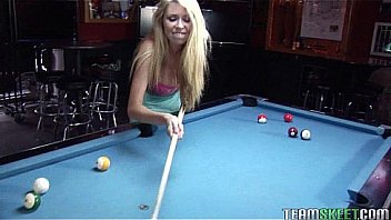 cute blonde Brynn Tyler sucks cock after a pool game