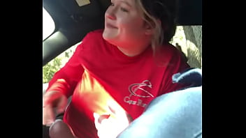 Dirty sucks cock in car BJ